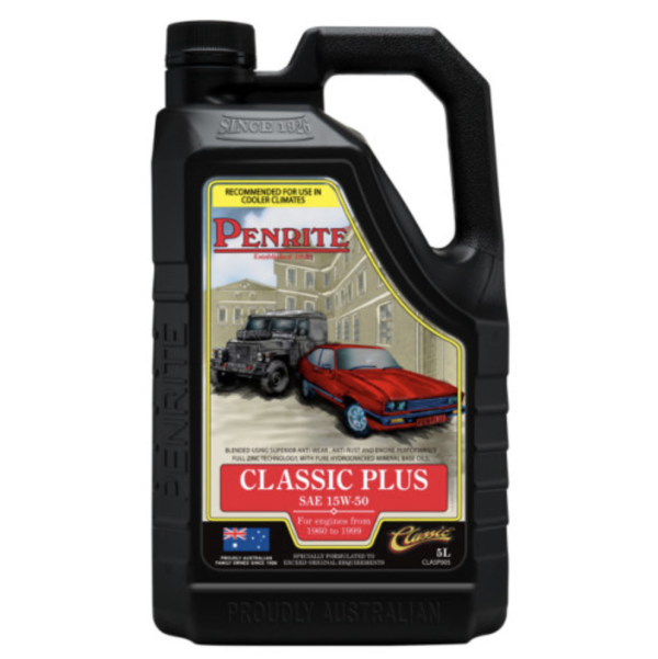 Penrite Classic Plus 15W-50, available in 5 litres at Classic Spares.